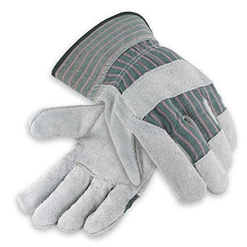 2114 - L Heavy Shoulder Leather Palm Gloves, Safety Cuff, Large, Green Stripe (Pack of 12) - Zetra Shop