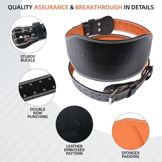 Leather Weight Lifting Belt, 4”& 6”Padded Lumbar Back Support, 10 Adjustable Holes, Gym Weight Belt Ideal for Deadlift, Powerlifting, Bodybuilding and Squat - Zetra Shop
