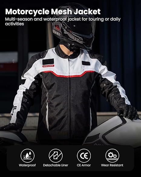 Motorcycle Mesh Jacket with CE Armor and Detachable Waterproof Liner Dual Sport All Season Riding for Men Model JRC2 - Zetra Shop