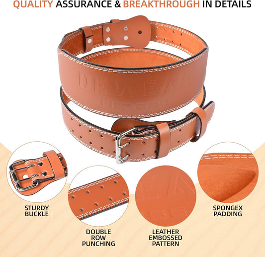 Leather Weight Lifting Belt, 4”& 6”Padded Lumbar Back Support, 10 Adjustable Holes, Gym Weight Belt Ideal for Deadlift, Powerlifting, Bodybuilding and Squat - Zetra Shop