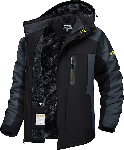 Men's Winter Ski Jacket Waterproof Snow Coats Snowboard Fleece Lining Jacket Warm Parka with Hooded - Zetra Shop