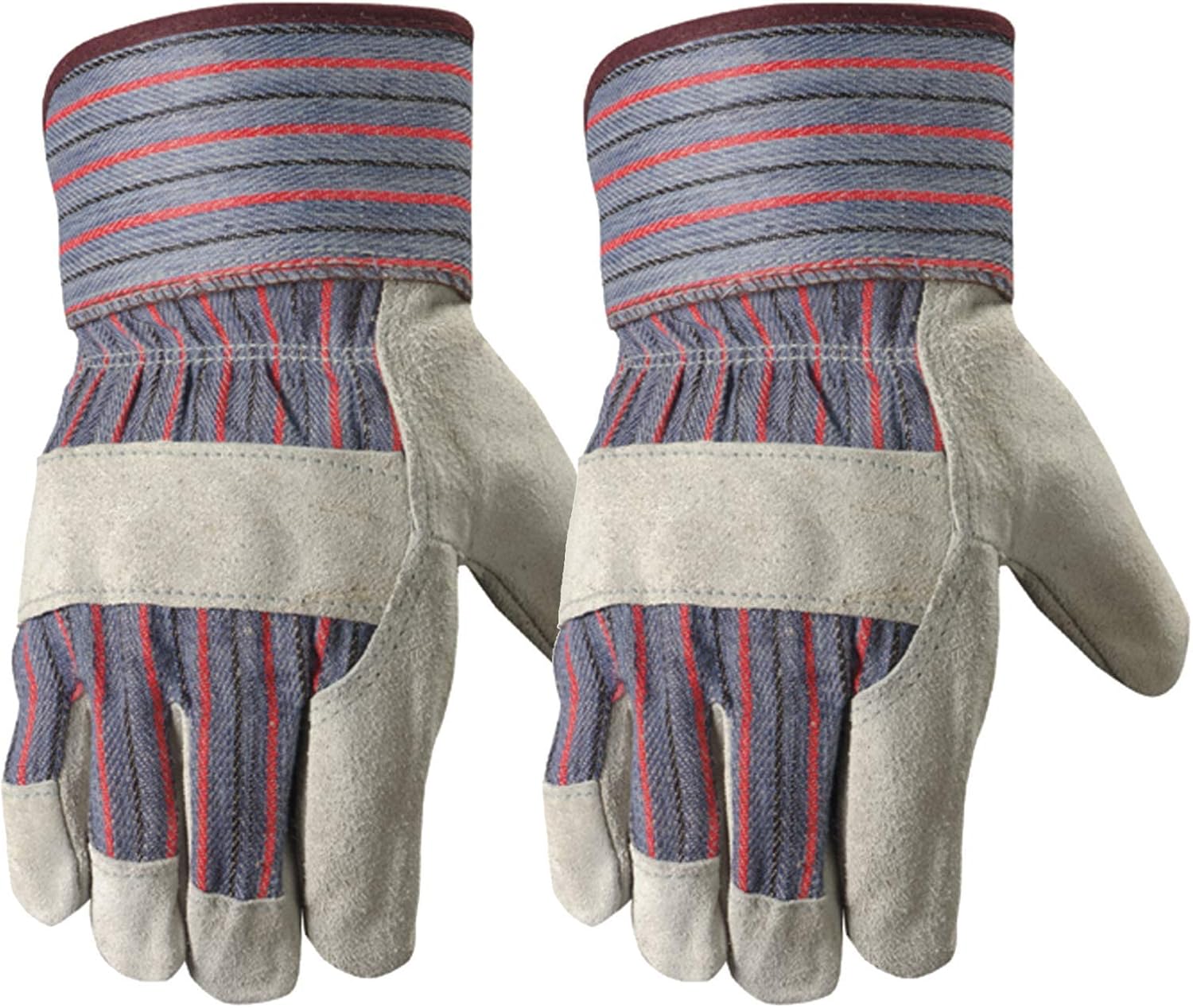 2 Pair Pack Men's Leather Work Gloves with Heavy Duty Reinforced Palms, Large (4006N - WNW) , Grey - Zetra Shop