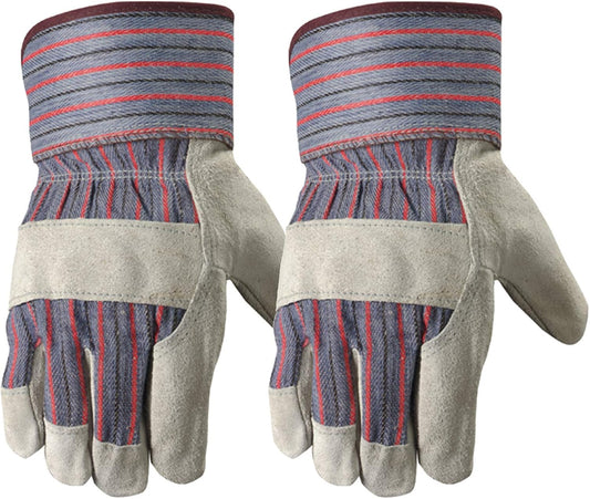 2 Pair Pack Men's Leather Work Gloves with Heavy Duty Reinforced Palms, Large (4006N - WNW) , Grey - Zetra Shop