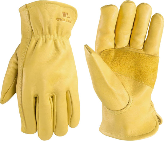 Leather Work Gloves for Men, Reinforced Cowhide with Palm Patch, Saddletan, Medium (1129M) - Zetra Shop