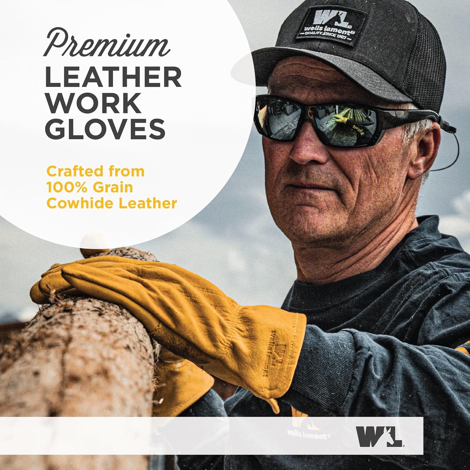 Leather Work Gloves for Men, Reinforced Cowhide with Palm Patch, Saddletan, Medium (1129M) - Zetra Shop
