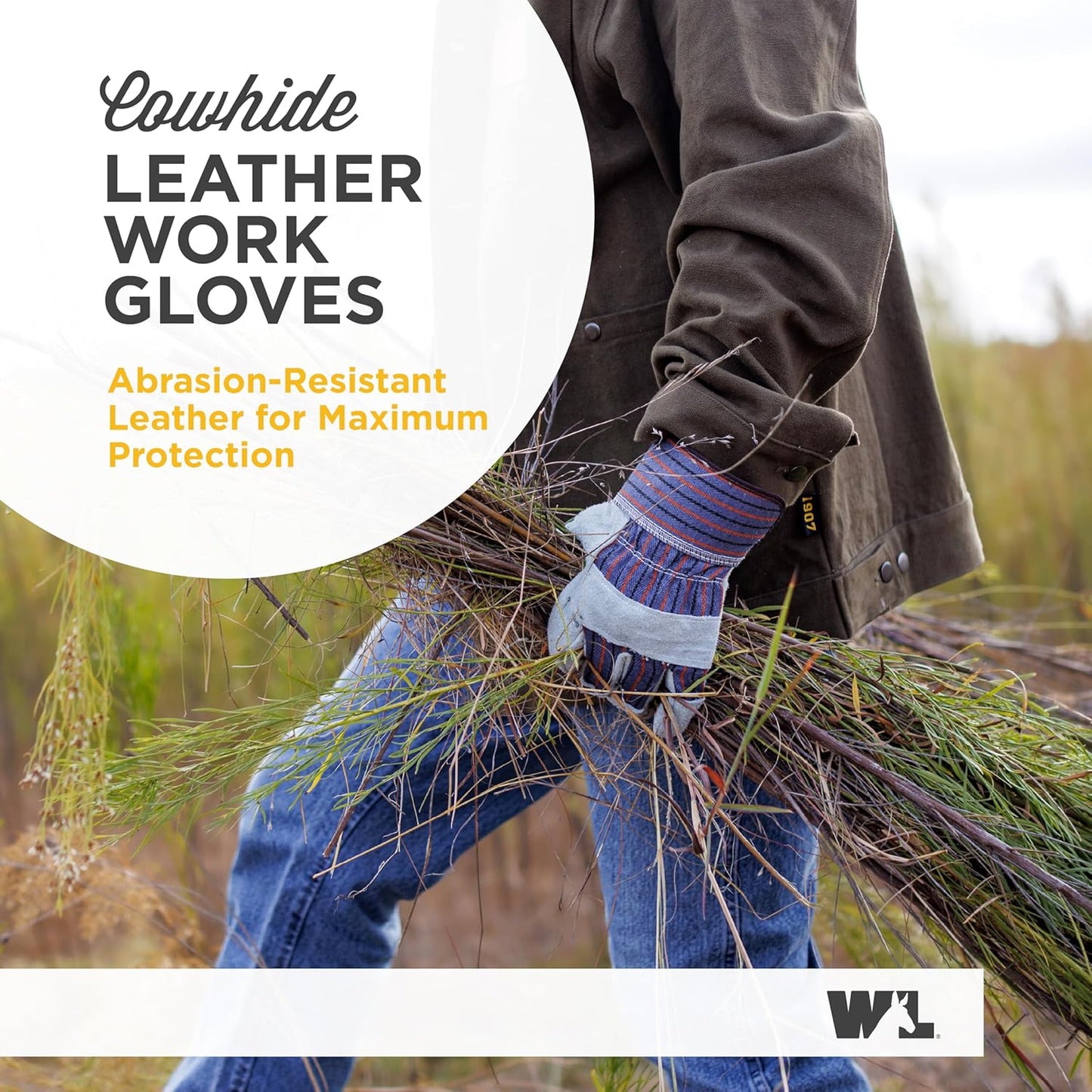 2 Pair Pack Men's Leather Work Gloves with Heavy Duty Reinforced Palms, Large (4006N - WNW) , Grey - Zetra Shop