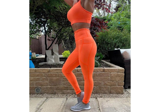 Custom Neon Orange Premium Sports Leggings with Pockets - Zetra Shop