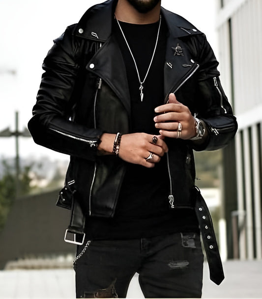 Custom Men’s Stylish Black Leather Biker Jacket