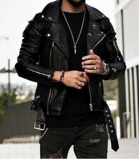 Custom Men’s Stylish Black Leather Biker Jacket